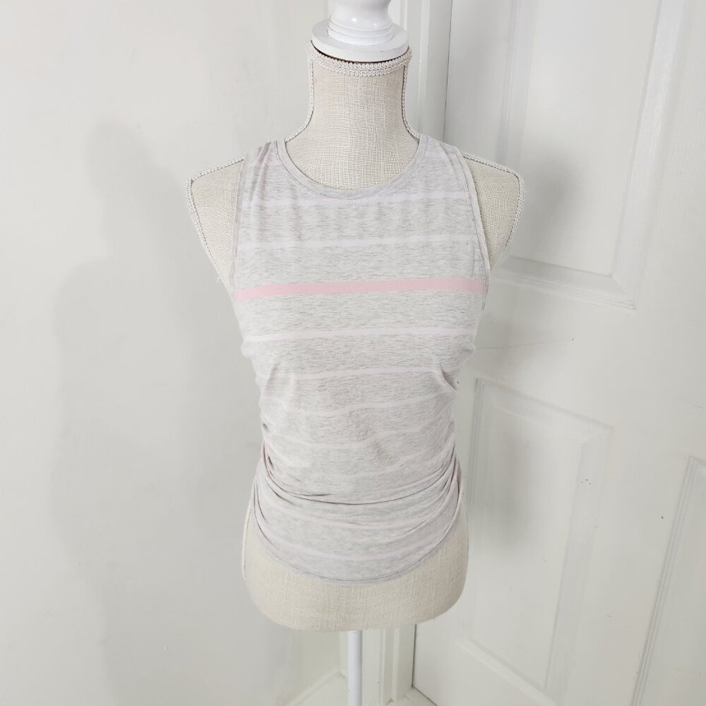 Lululemon Top Womens 6 Pink Gray Striped Split Back Open Tie Tank Crewneck